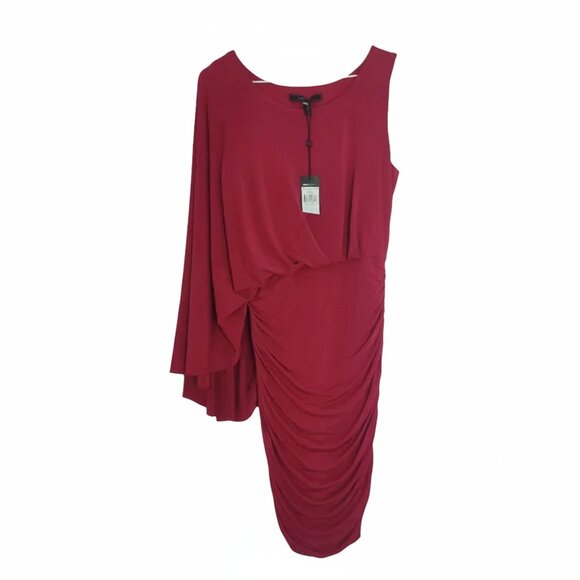 *BCBGMAXAZRIA Red One-Shoulder Ruched Cocktail Mini Dress Size M - Picture 3 of 9
